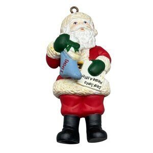 Vintage 1996 Santa Claus Christmas Ornament Holding Blue Stocking & Letter